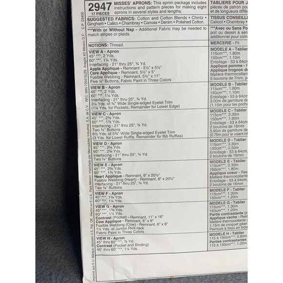 McCall's Misses Apron Sewing Pattern 2947 - uncut - Picture 3 of 9